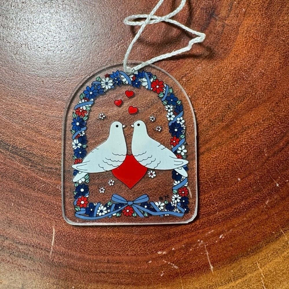 Vintage Robert Jacobsen W Germany Love Doves Heart Acrylic Suncatcher Ornament